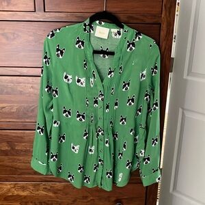 Anthropologie Maeve French Bulldog Shirt Size 10
